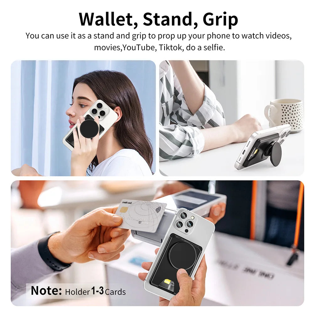 Magnetic wallet with expanding phone grip for iPhone & Samsung, view 3