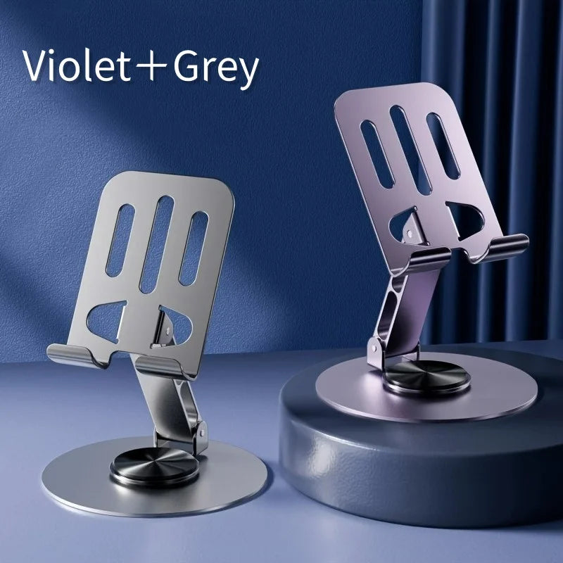720° rotating foldable aluminum tablet and phone desk stand, black and purple