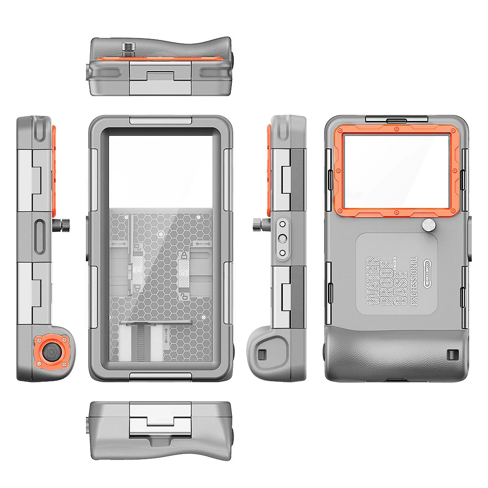 IP68 waterproof phone case for diving, up to 6.9 inch, gray orange