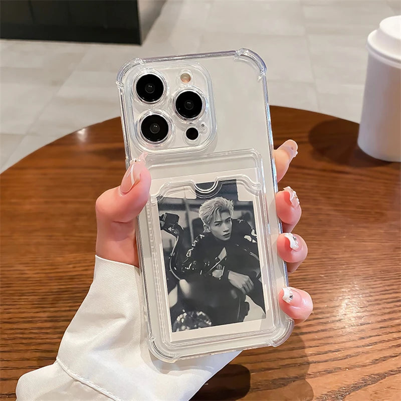 Clear card slot wallet case for iPhone, transparent