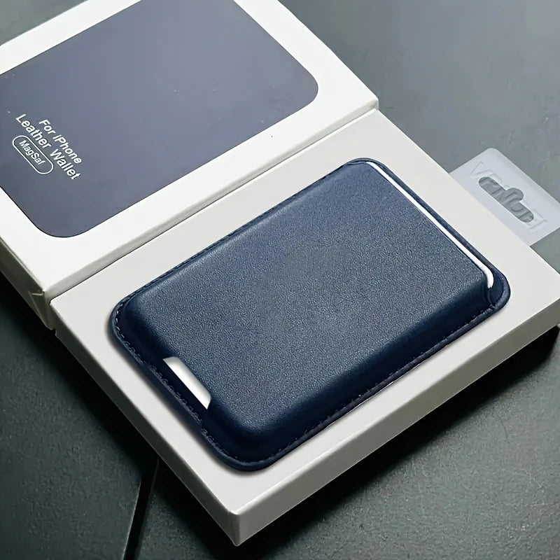 PU leather magnetic card holder for iPhone 12–18 Pro Max, dark blue