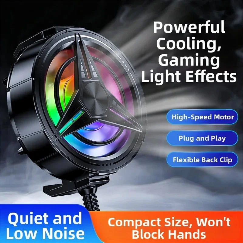 Gaming phone cooler fan with RGB LED lights, view 3