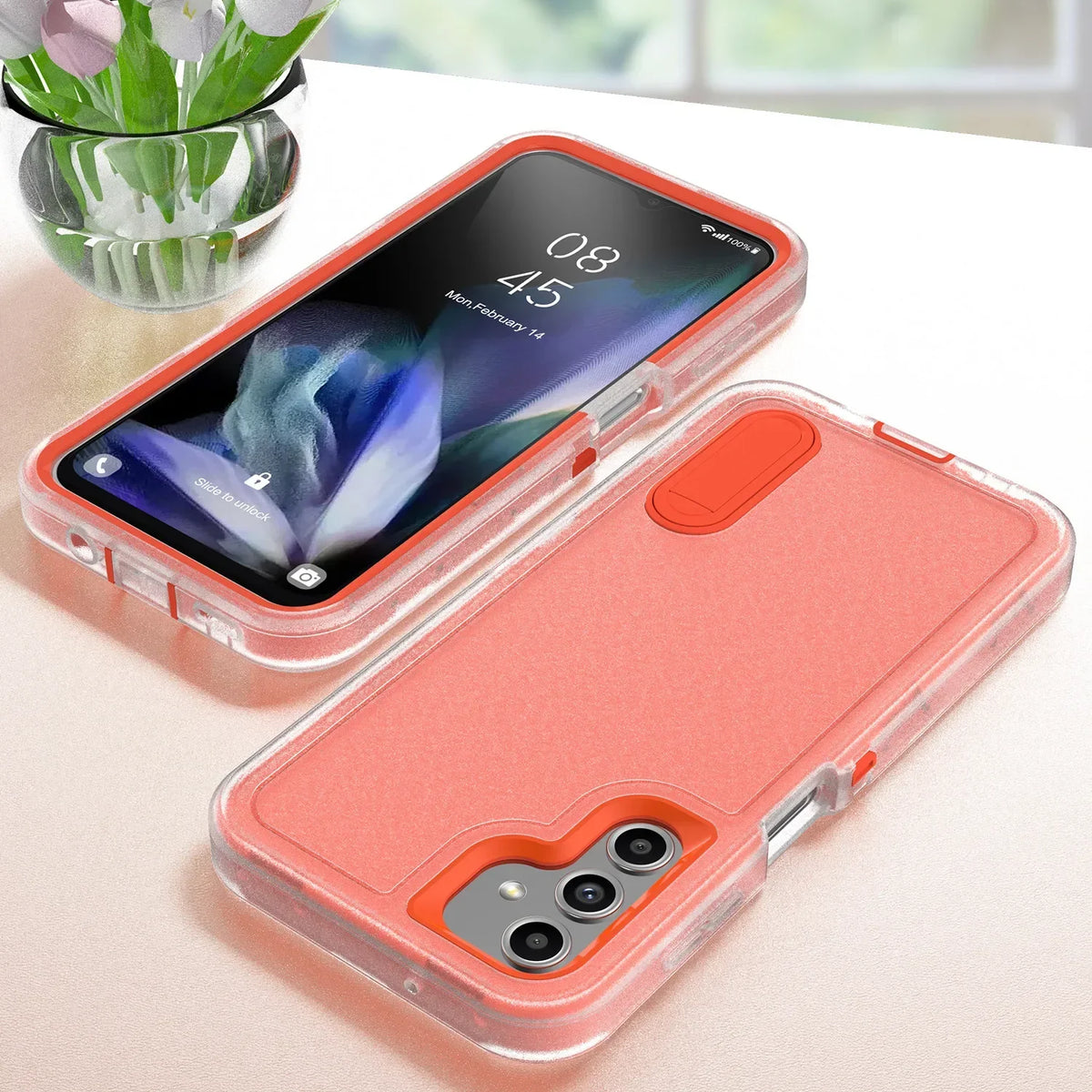 Anti-shock protective case with holder for Samsung Galaxy S and A series, clear