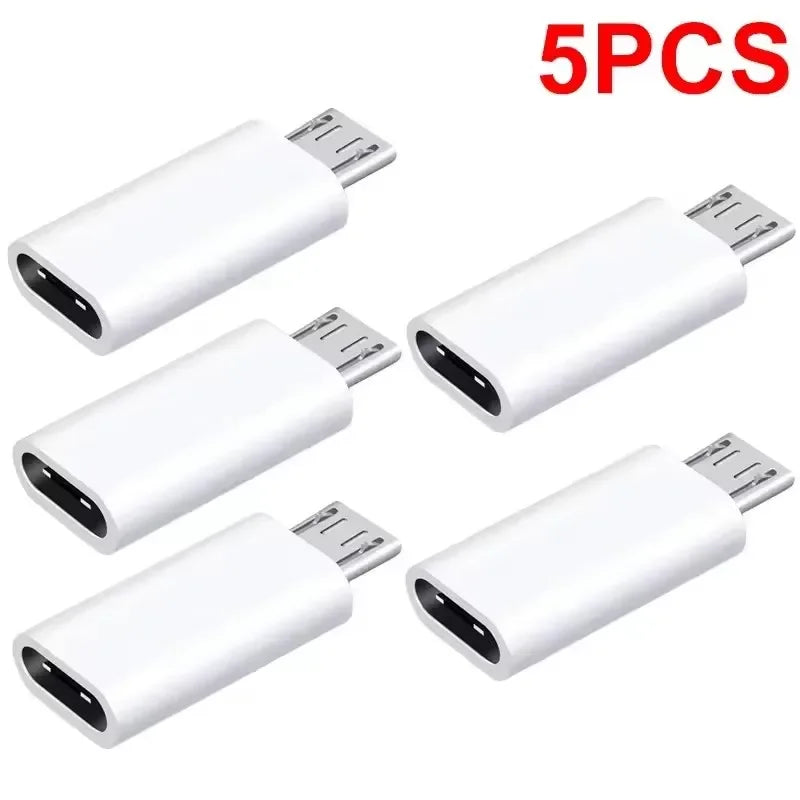 Micro USB female to USB-C male OTG adapter, 5Pcs white