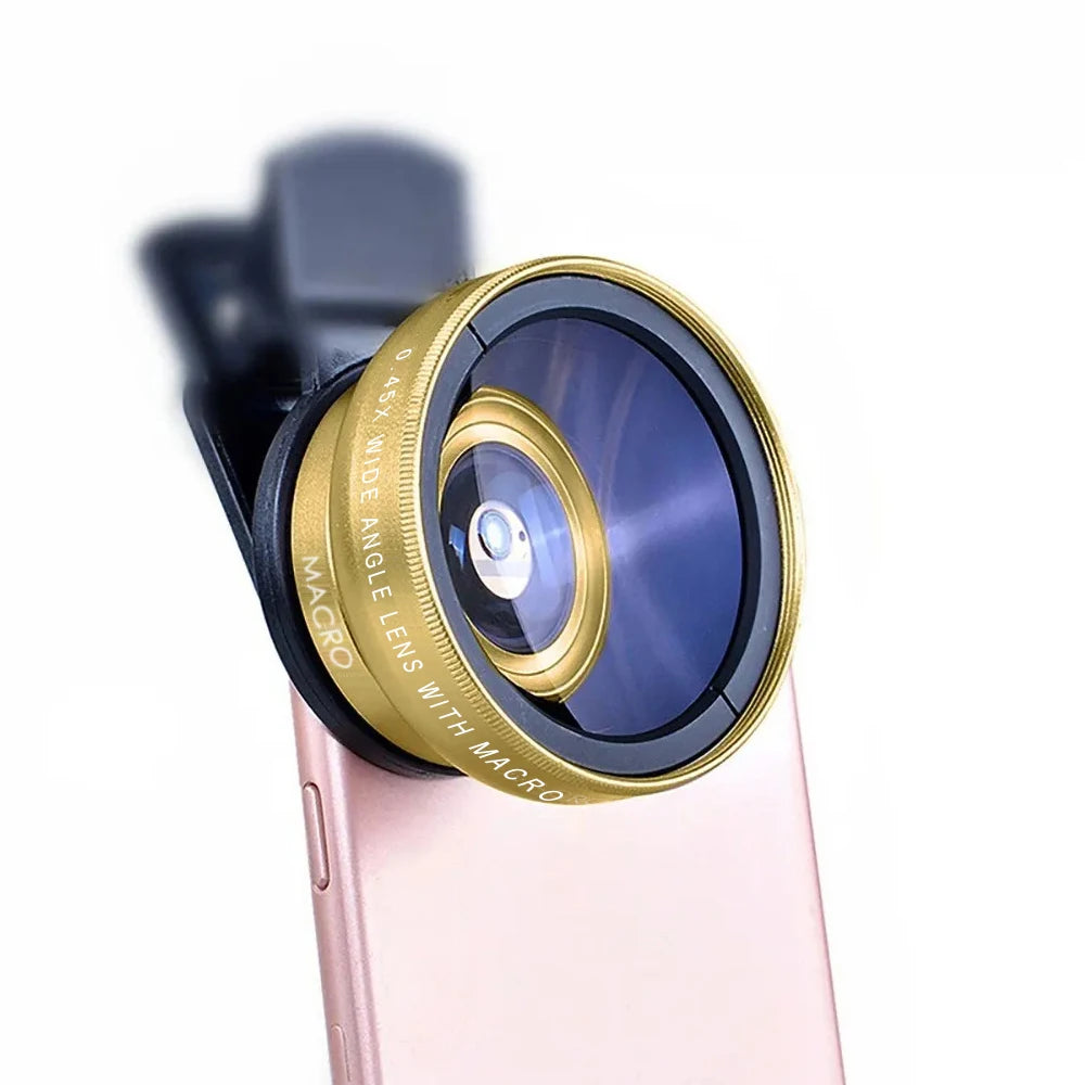 2-in-1 phone camera lens kit, 0.45x wide angle and 12.5x macro, gold