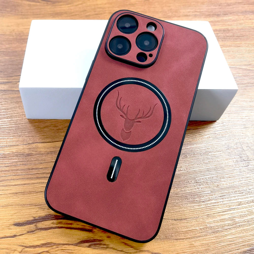 PU leather deer MagSafe case for iPhone 11–18, red