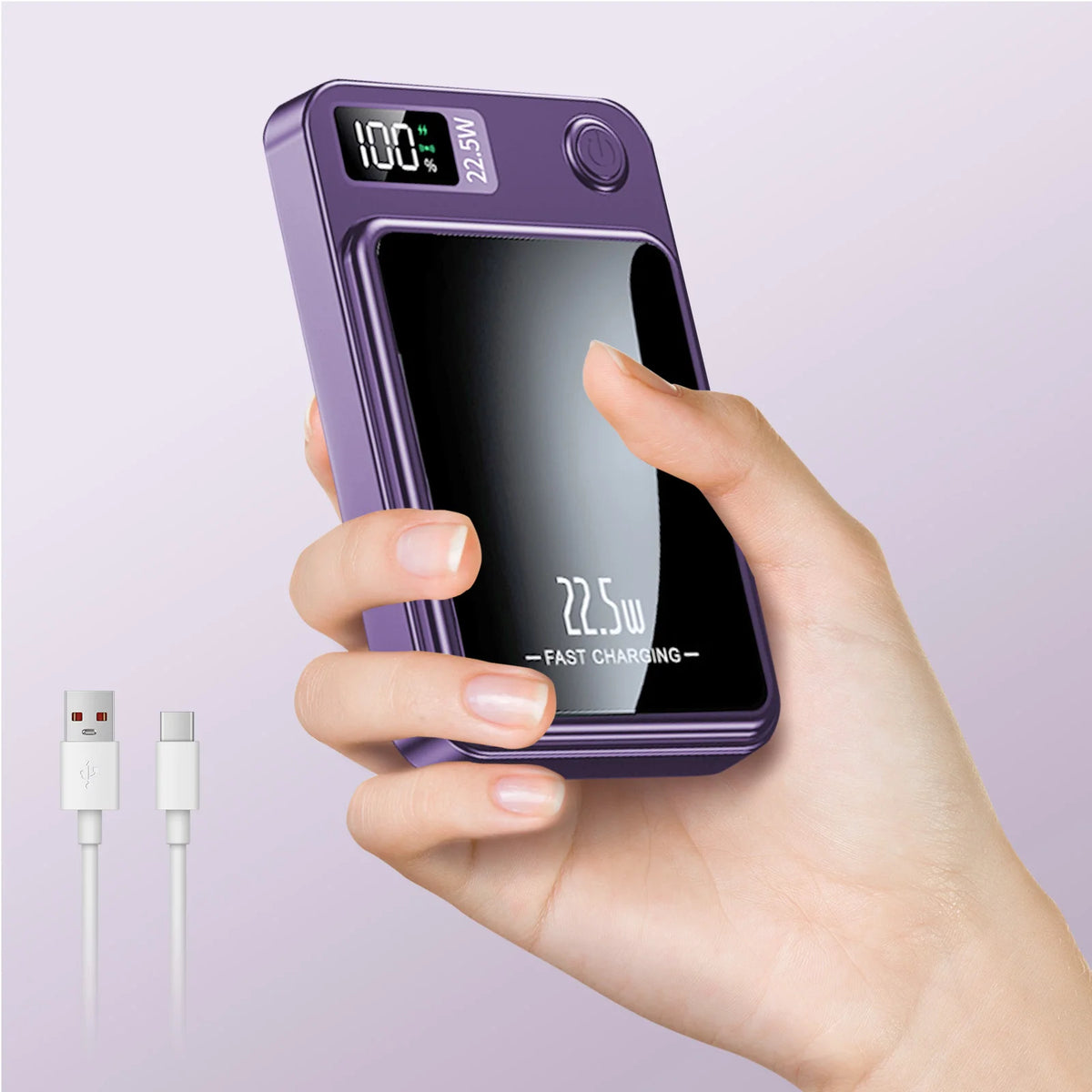 Magnetic wireless power bank, purple