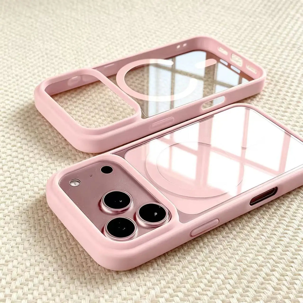 Transparent acrylic MagSafe case for iPhone 12–17 & Air, pink