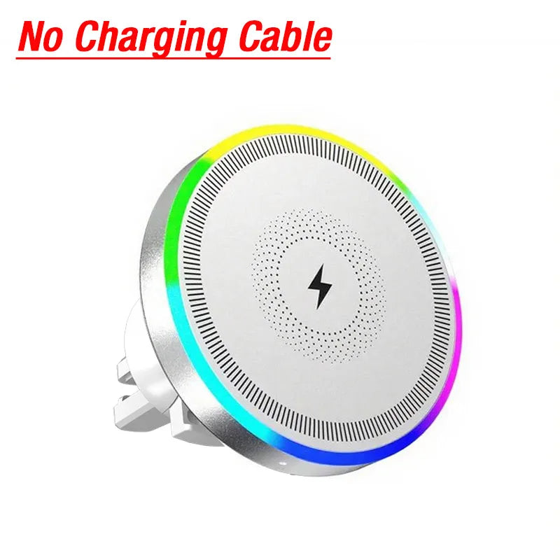 RGB light magnetic wireless charging car vent mount for MagSafe, white no cable
