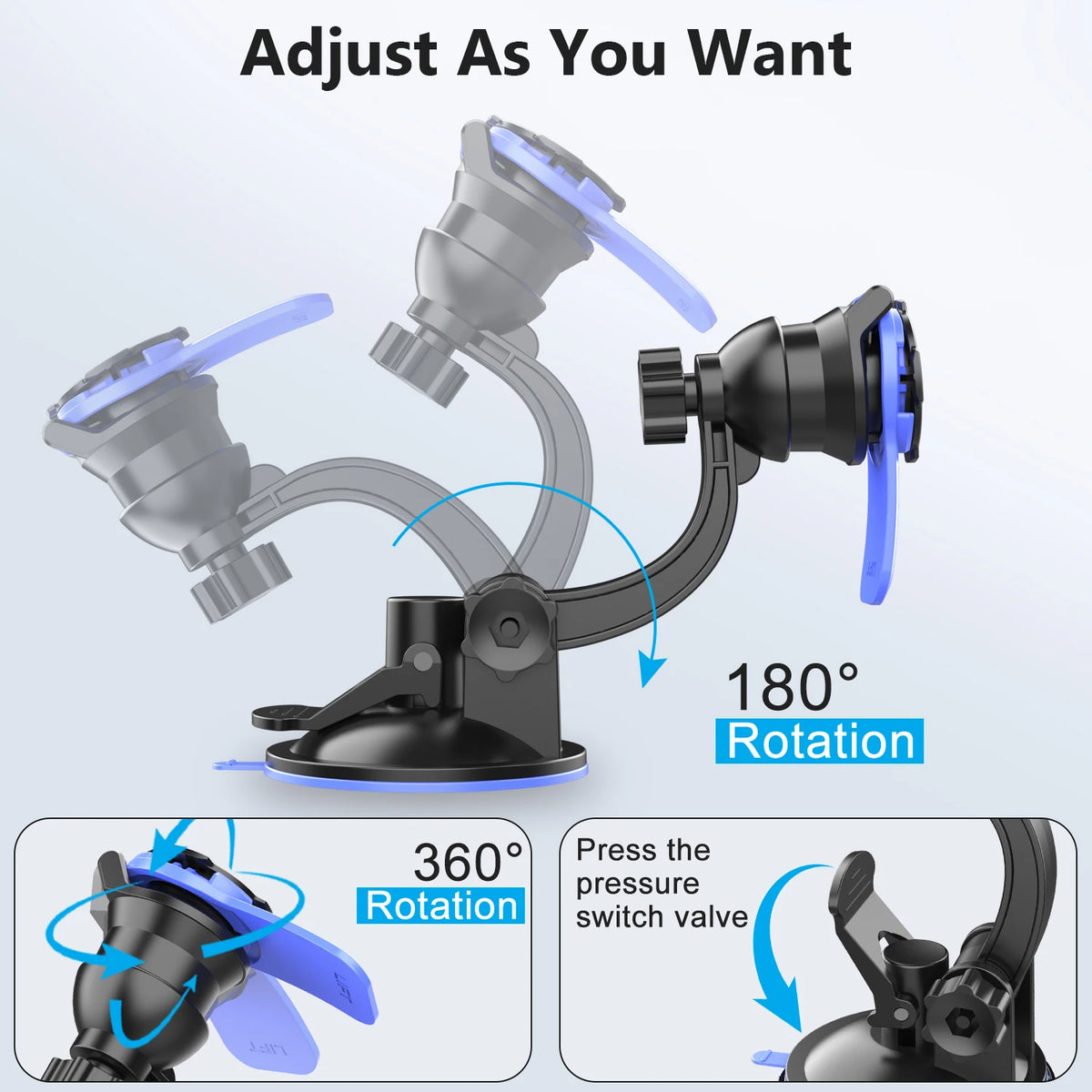 Windshield & dashboard car phone mount, view 3