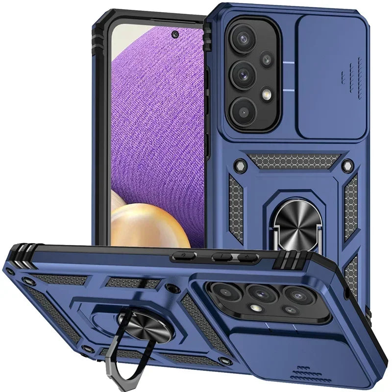 Ring holder case with lens protection for Samsung Galaxy A series, blue
