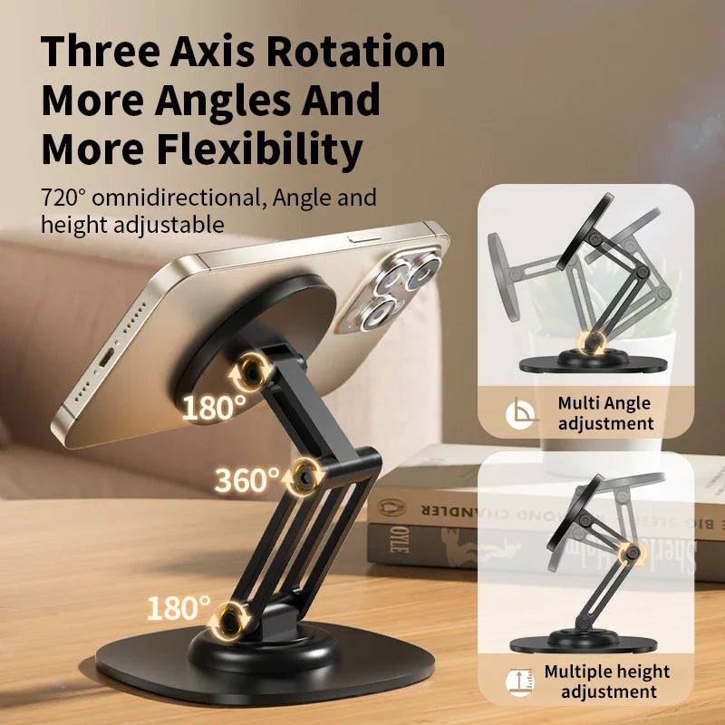 360° rotating foldable magnetic aluminum desk phone stand for MagSafe, view 4