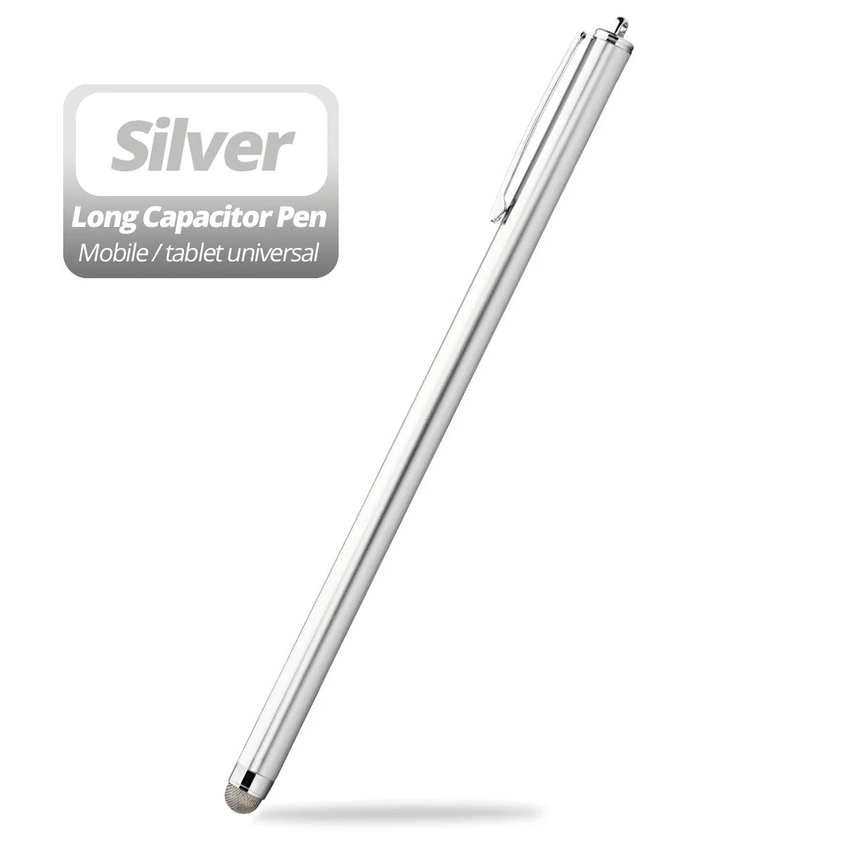 Long capacitive stylus pen for touch screens, silver