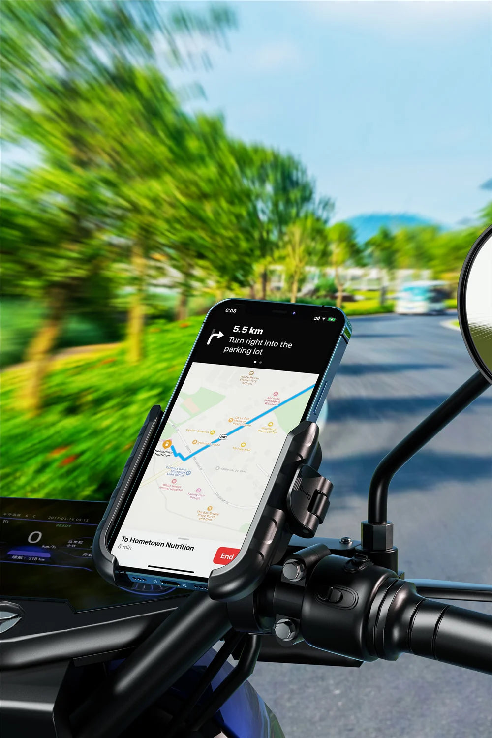 One-touch auto-lock motorcycle and bike phone mount, view 6