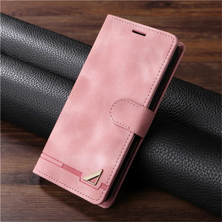 Leather flip wallet case with stand for Samsung Galaxy S and Note, rose gold
