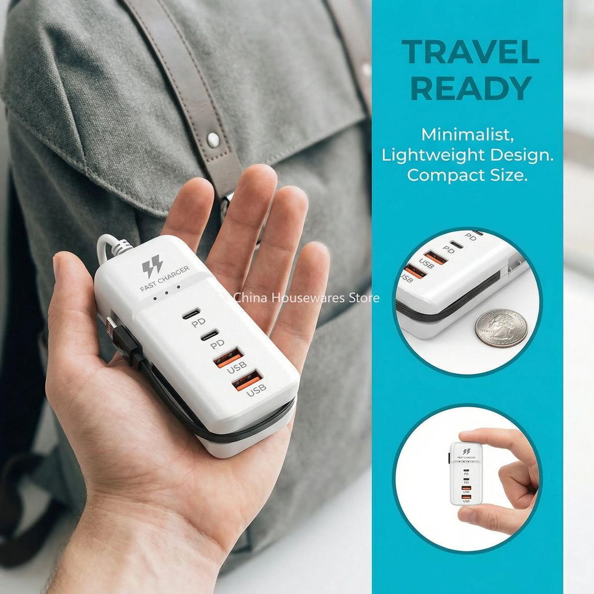 Multi-port USB-C PD fast wall charger, view 3