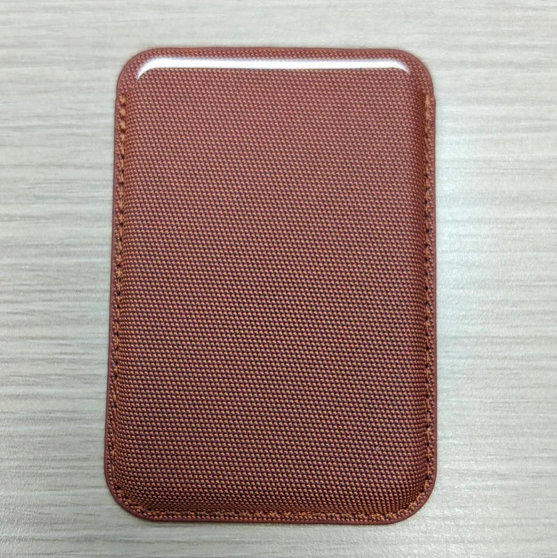 Woven leather magnetic card wallet for iPhone & Samsung, sienna