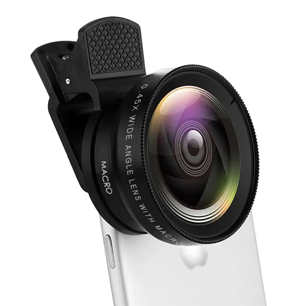 2-in-1 phone camera lens kit, 0.45x wide angle and 12.5x macro, black