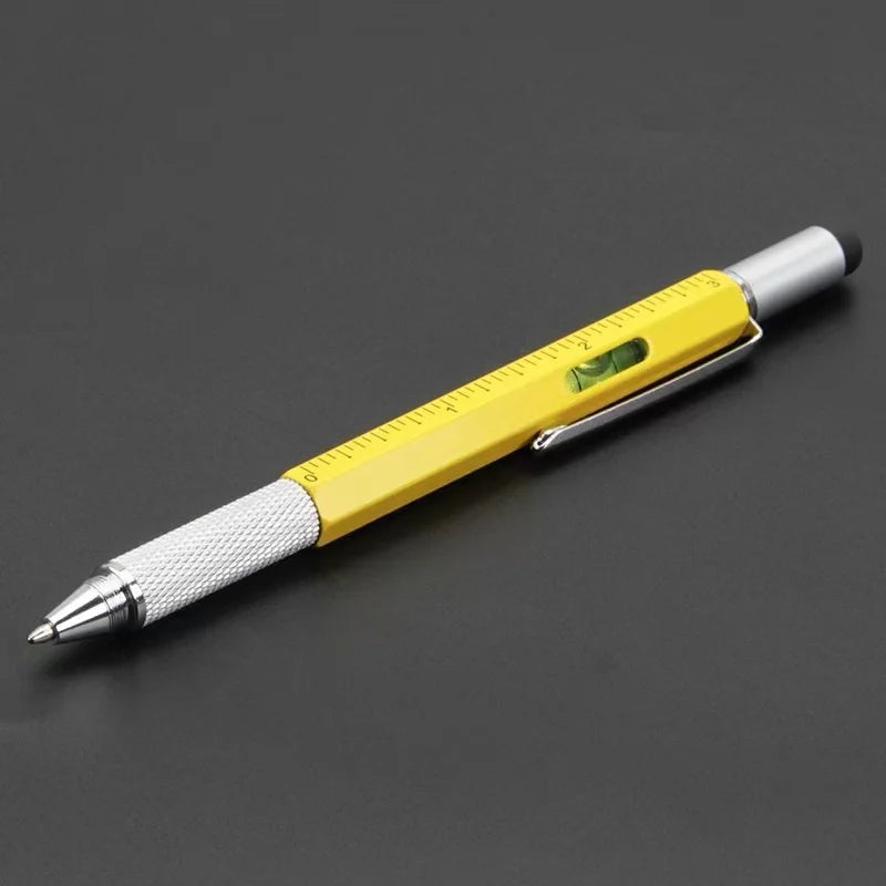 7-in-1 multifunction stylus pen with screwdriver, ruler and level, yellow
