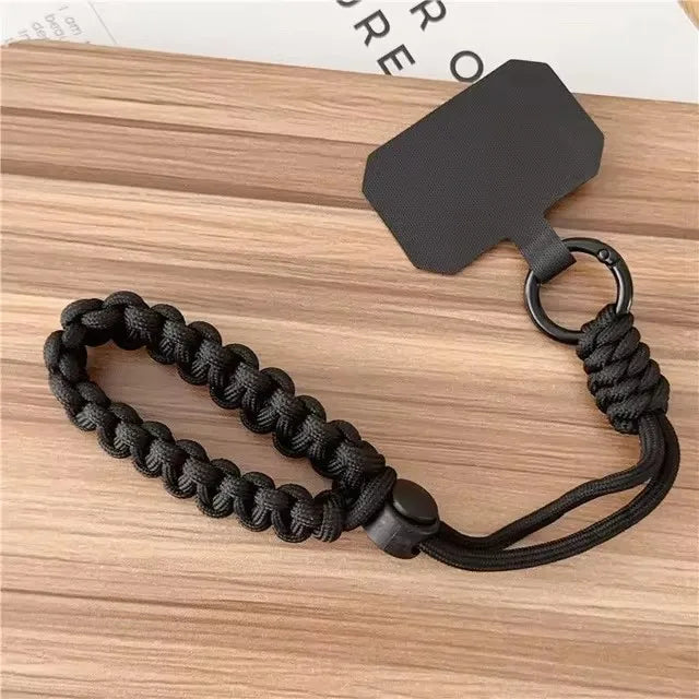 Handwoven adjustable phone wrist strap lanyard, black