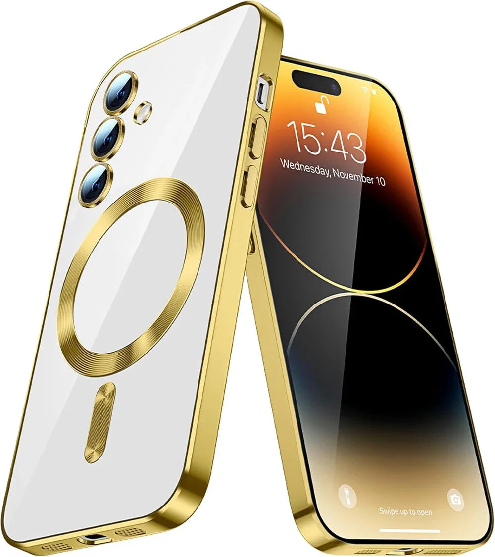 Plated magnetic case for Samsung Galaxy S22–S26, gold