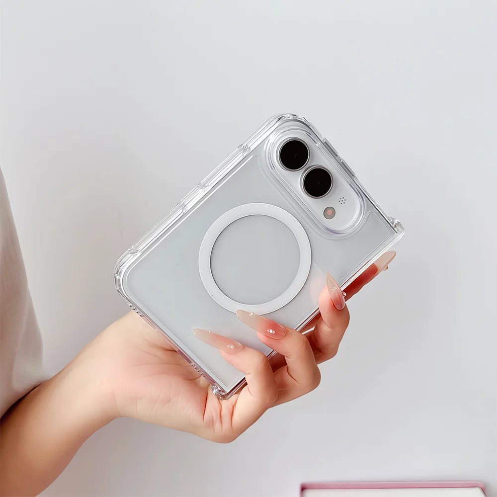 Clear MagSafe case for iPhone Duo in hand, raised camera lip and clear back panel