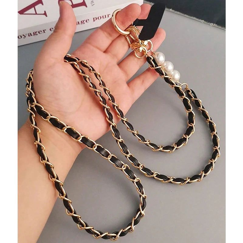 Long pearl chain crossbody phone lanyard, view 3