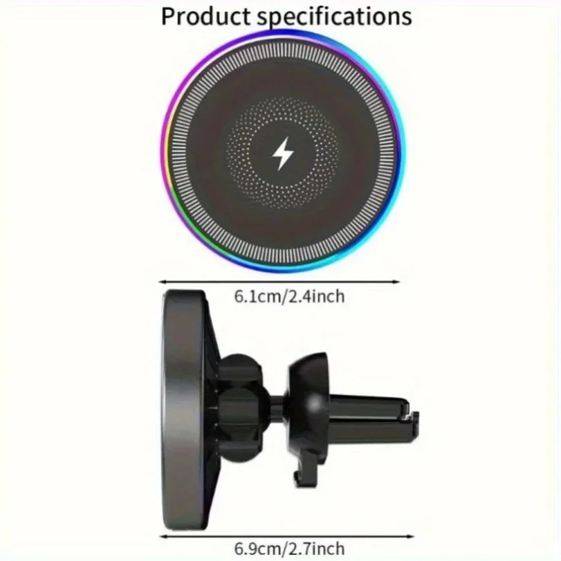 RGB light magnetic wireless charging car vent mount for MagSafe, view 5