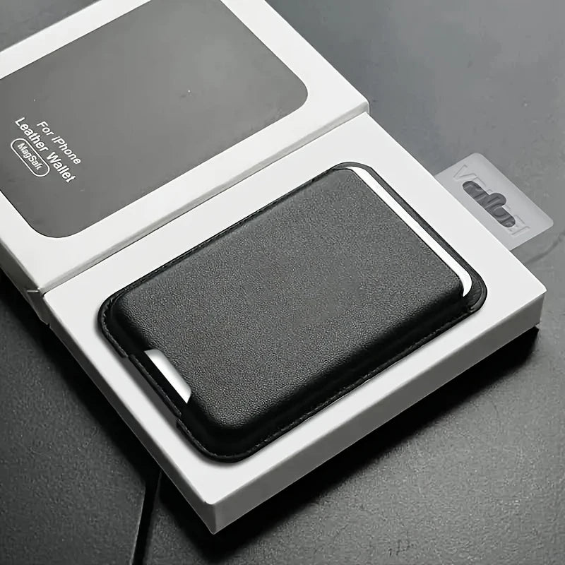 PU leather magnetic card holder for iPhone 12–18 Pro Max, black