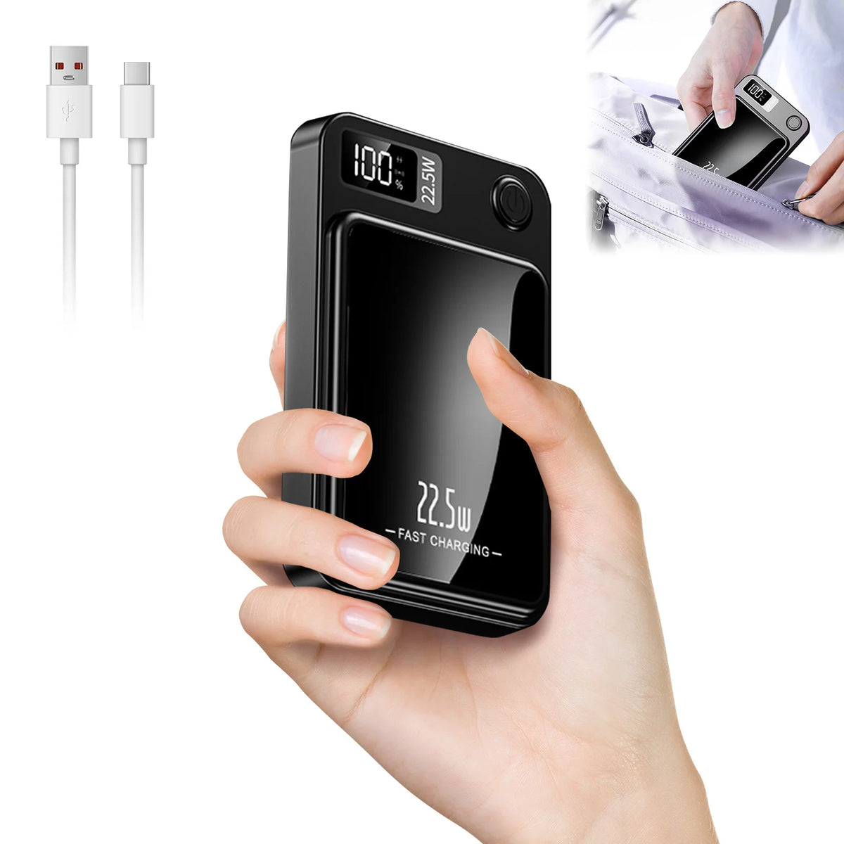 Magnetic wireless power bank, black