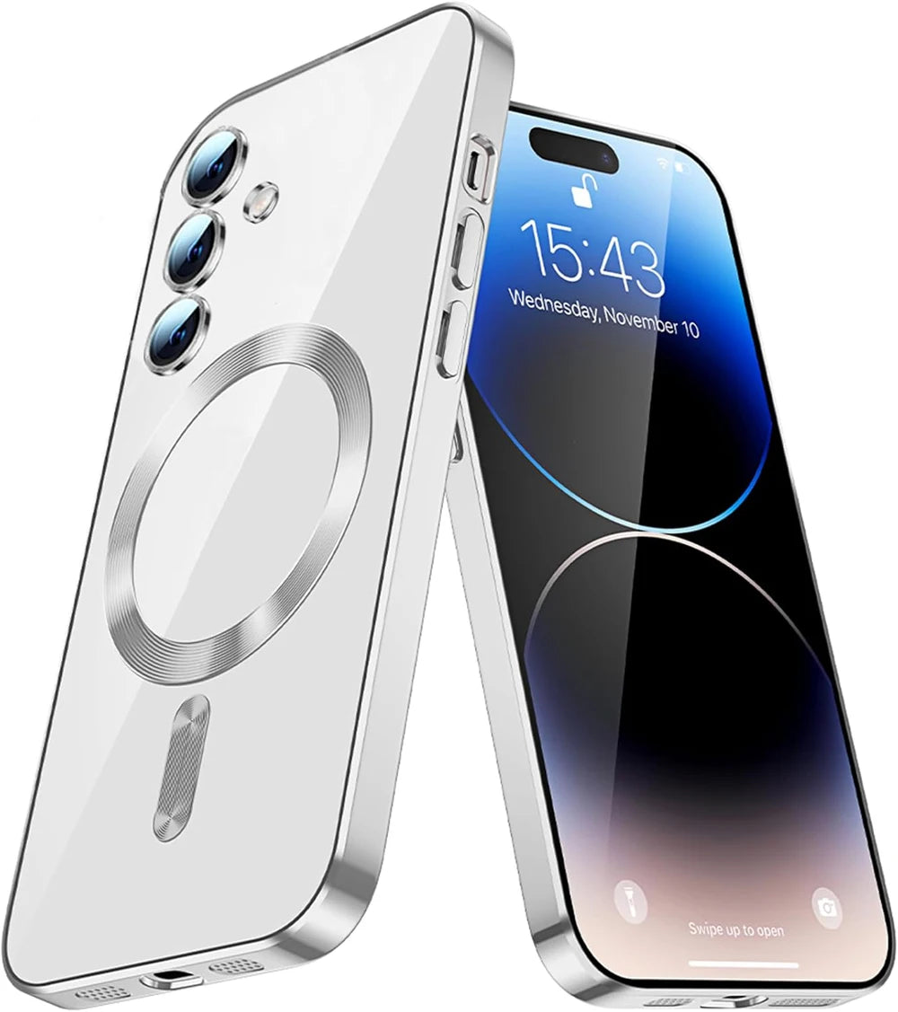 Plated magnetic case for Samsung Galaxy S22–S26, silver