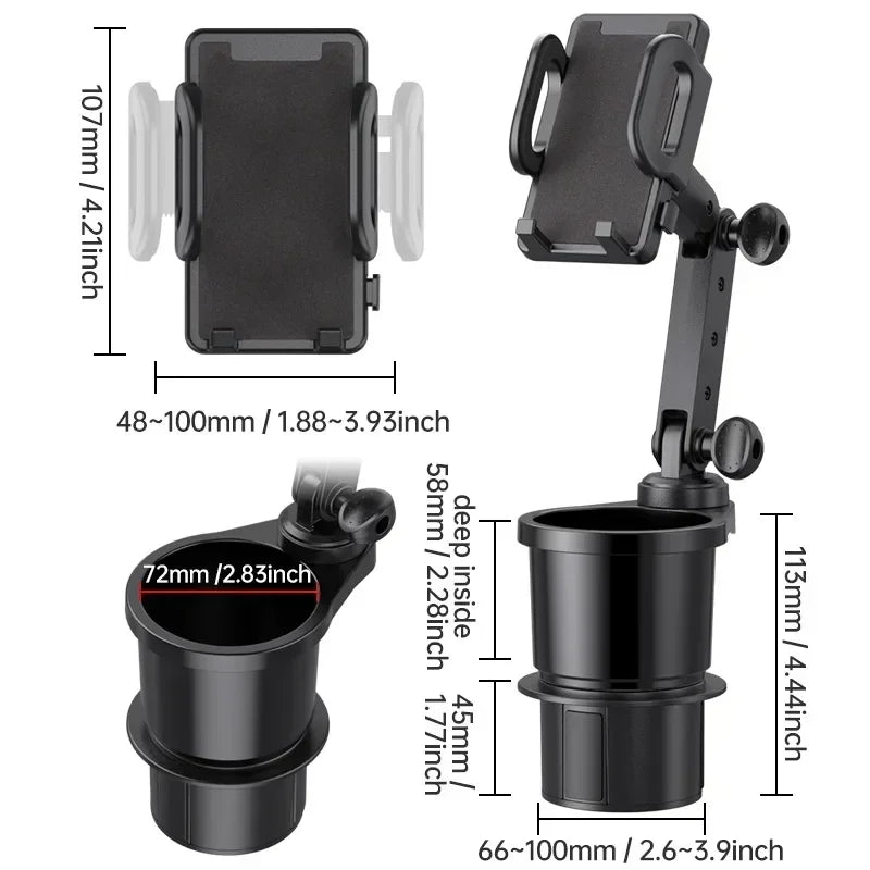 Car cup holder expander with 360° phone mount, view 2