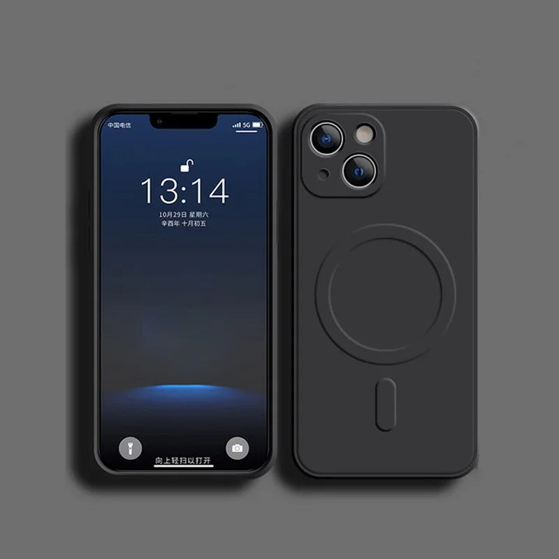 Shockproof silicone MagSafe case for iPhone 11–18, black