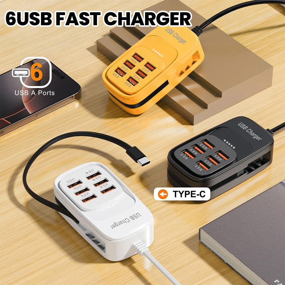 6-in-1 USB charging station with 3 PD and 3 USB ports