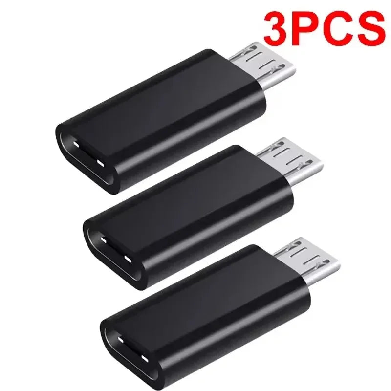 Micro USB female to USB-C male OTG adapter, 3Pcs black