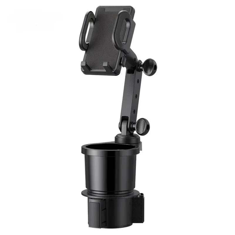 Car cup holder expander with 360° phone mount