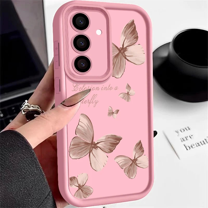Gold butterfly soft TPU case, pink