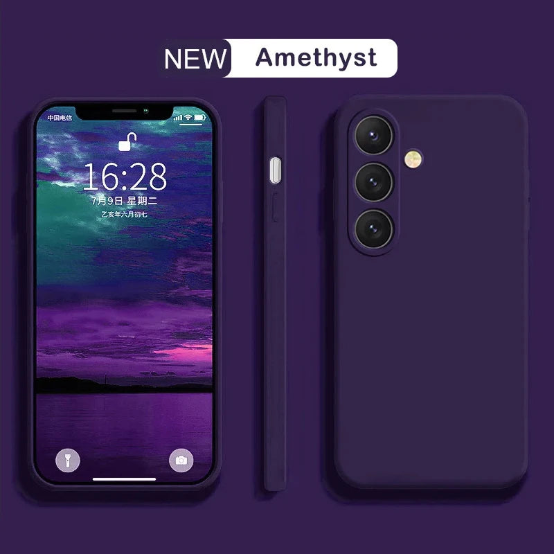 Soft liquid silicone case for Samsung Galaxy S23–S25, dark purple
