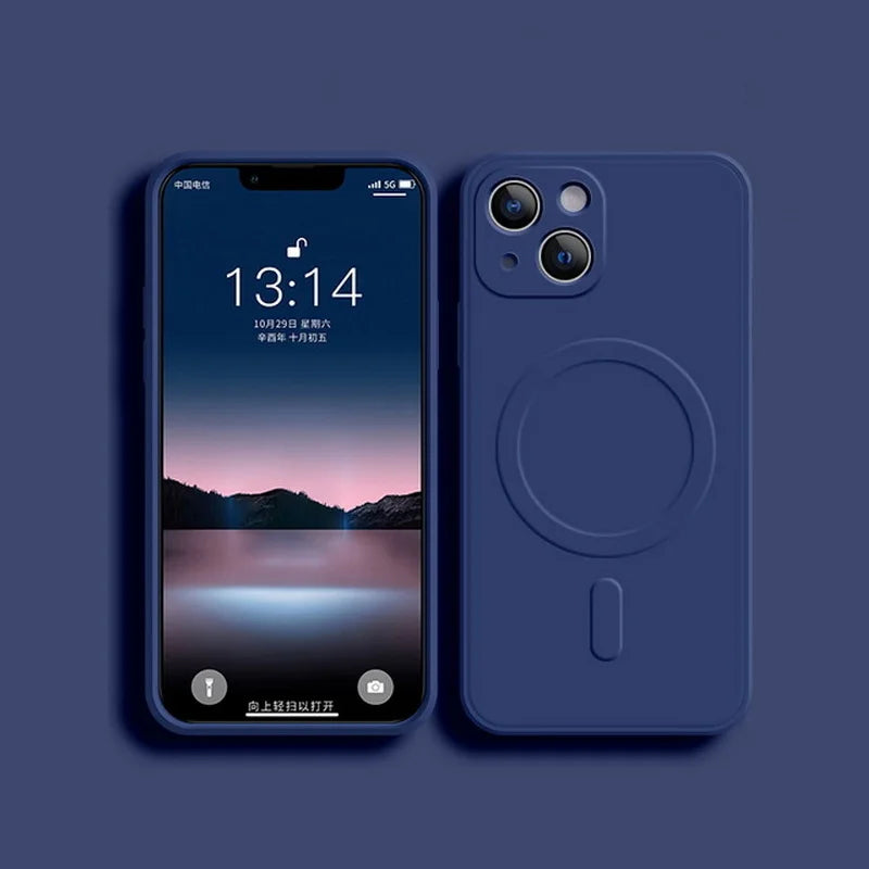 Shockproof silicone MagSafe case for iPhone 11–18, blue