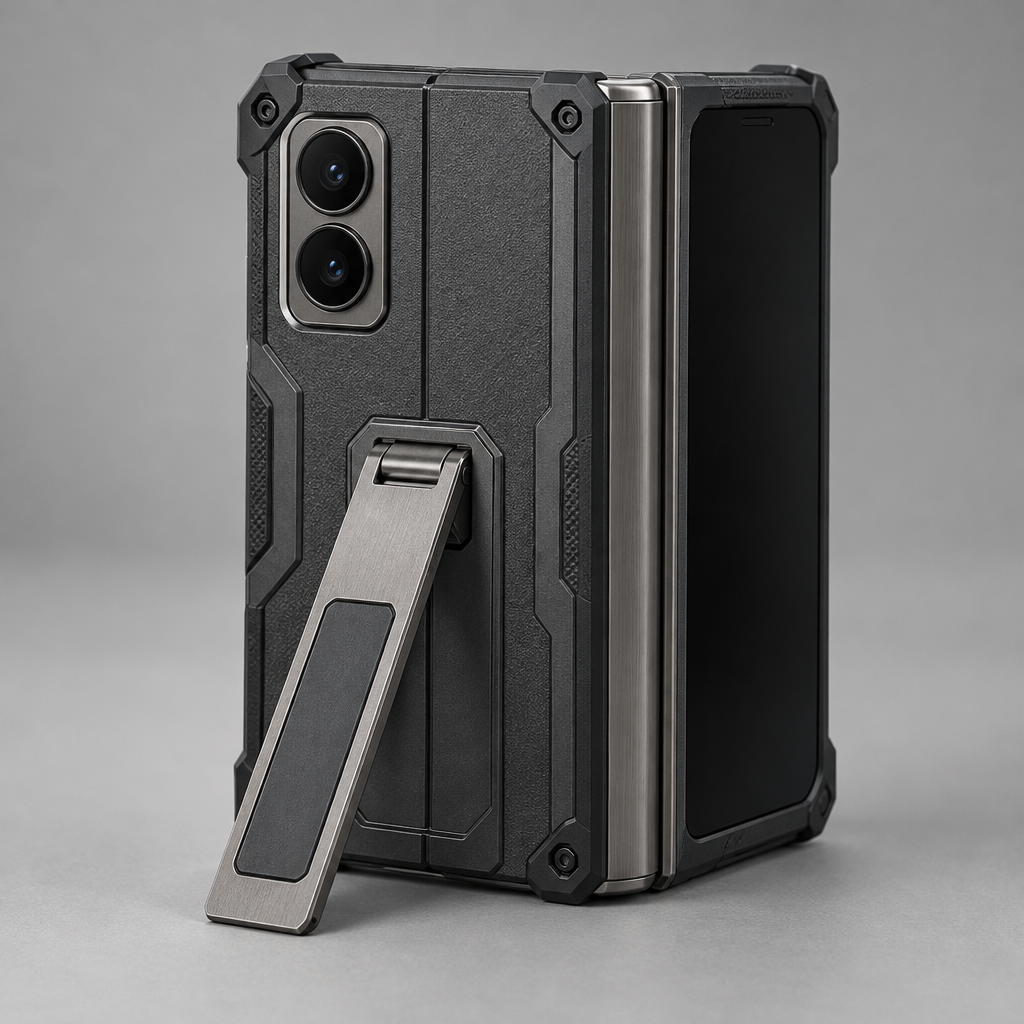 Armor Kickstand Case – iPhone Duo — back view with foldable device and kickstand open