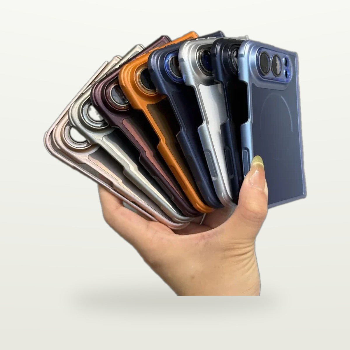 Aurora AG Hinge Case for iPhone Duo, full colour range fanned out