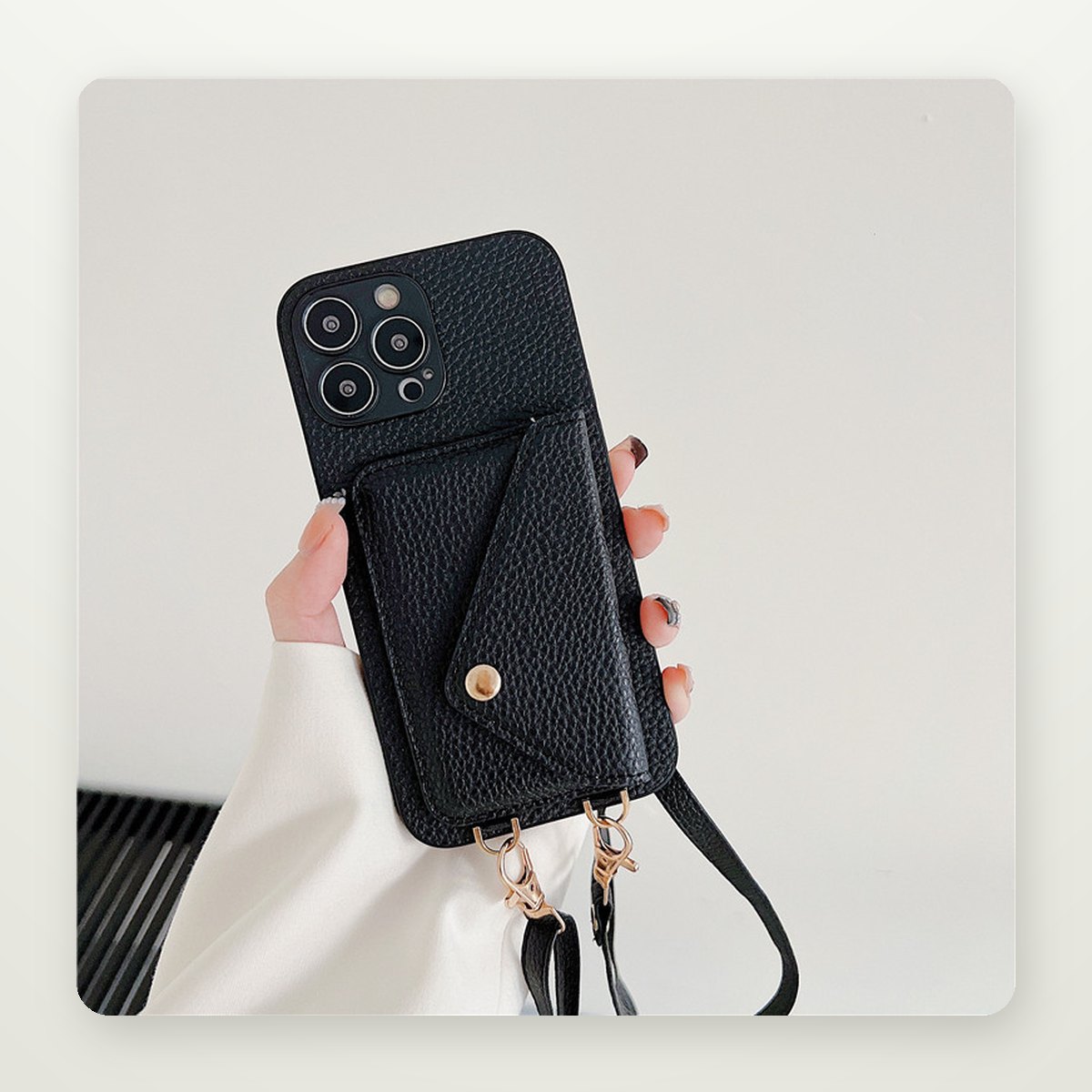 Pebbled Card Holder Crossbody Case for iPhone 15 & 16 Pro Max