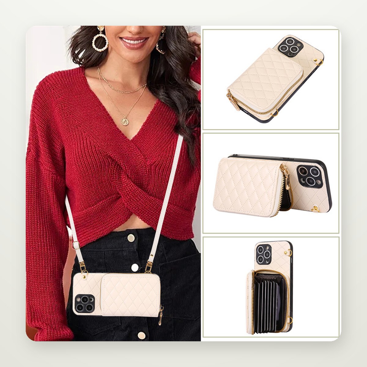 Pebbled Card Holder Crossbody Case for iPhone 15 & 16 Pro Max