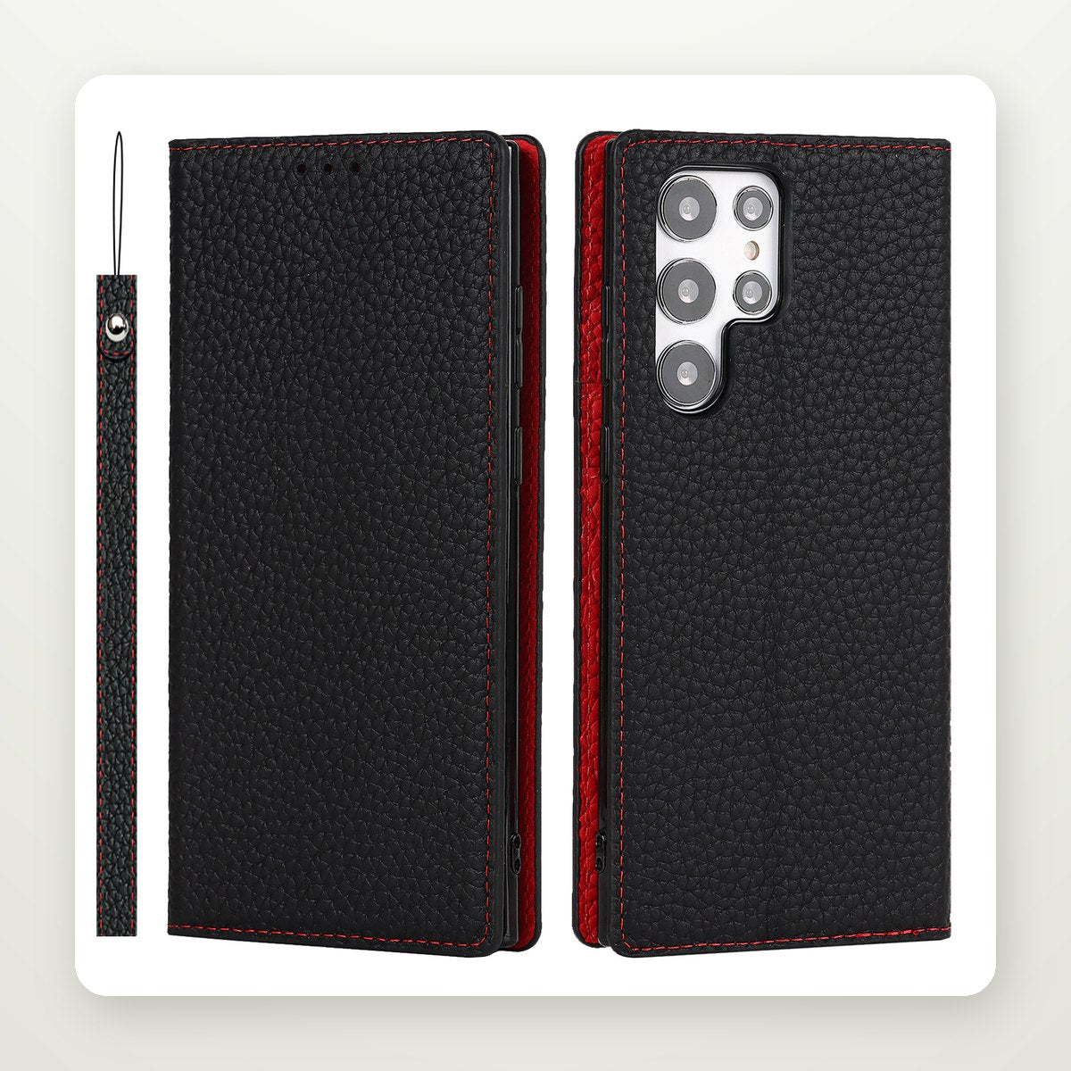 Litchi Grain Genuine Leather Case for Galaxy S20–S25