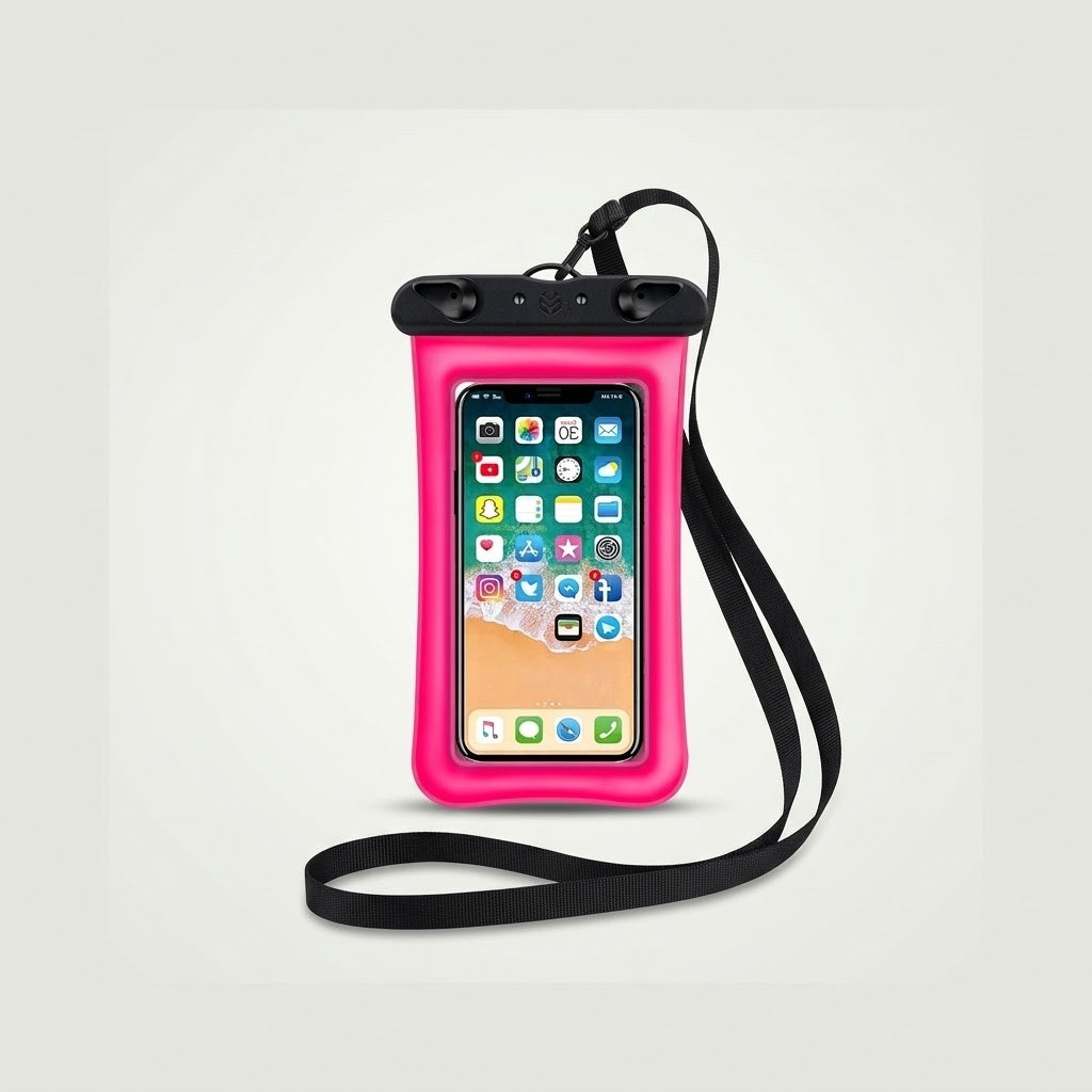 Waterproof phone pouch with lanyard, pink