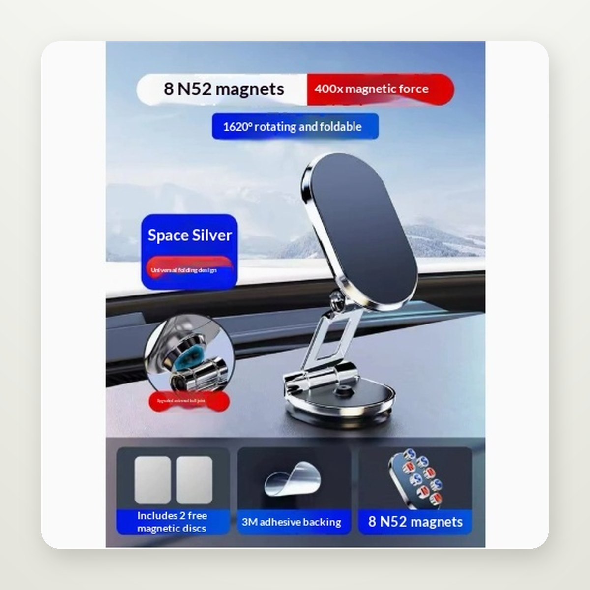 Foldable Metal Magnetic Dash Mount