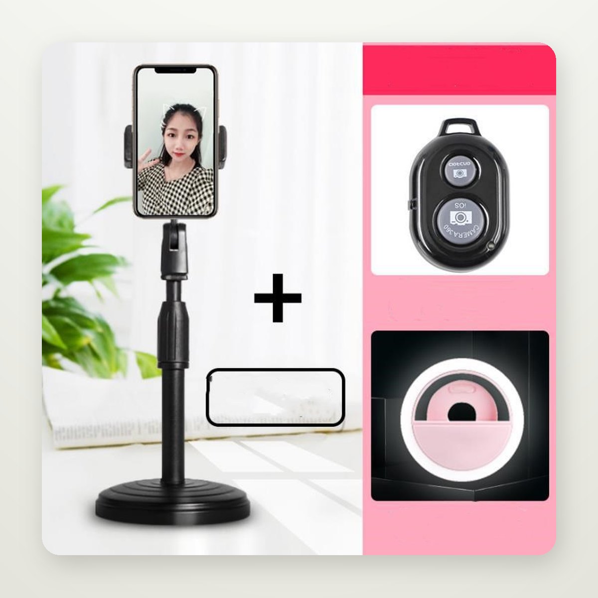 Height-Adjustable Desk Phone Stand with Optional Fill Light