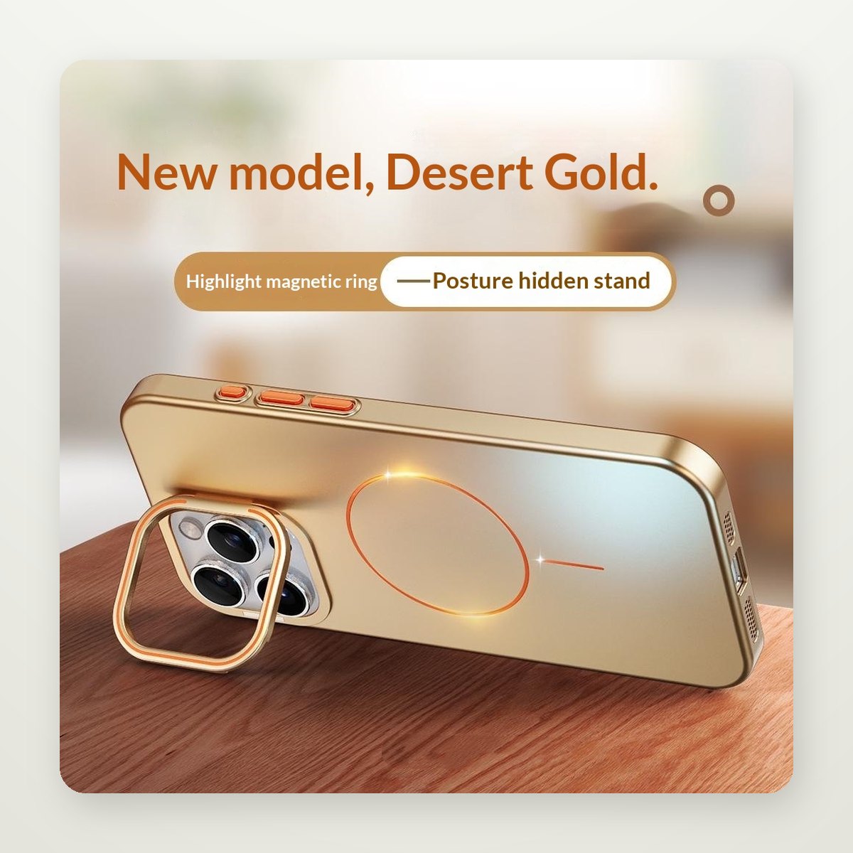 Gold-Ring Magnetic Stand Case for iPhone 13–17