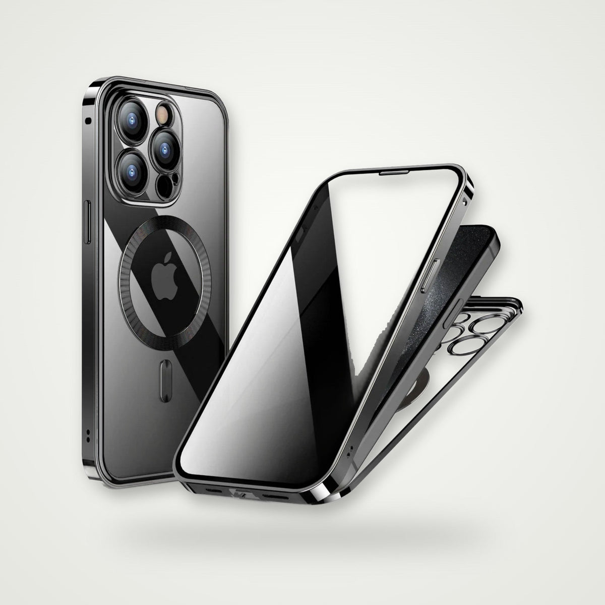 Privacy Glass Metal Buckle Case for iPhone 13–15