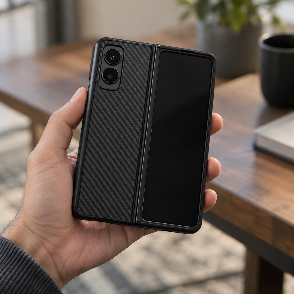 Business Carbon Screen-Guard Case – iPhone Duo — in hand